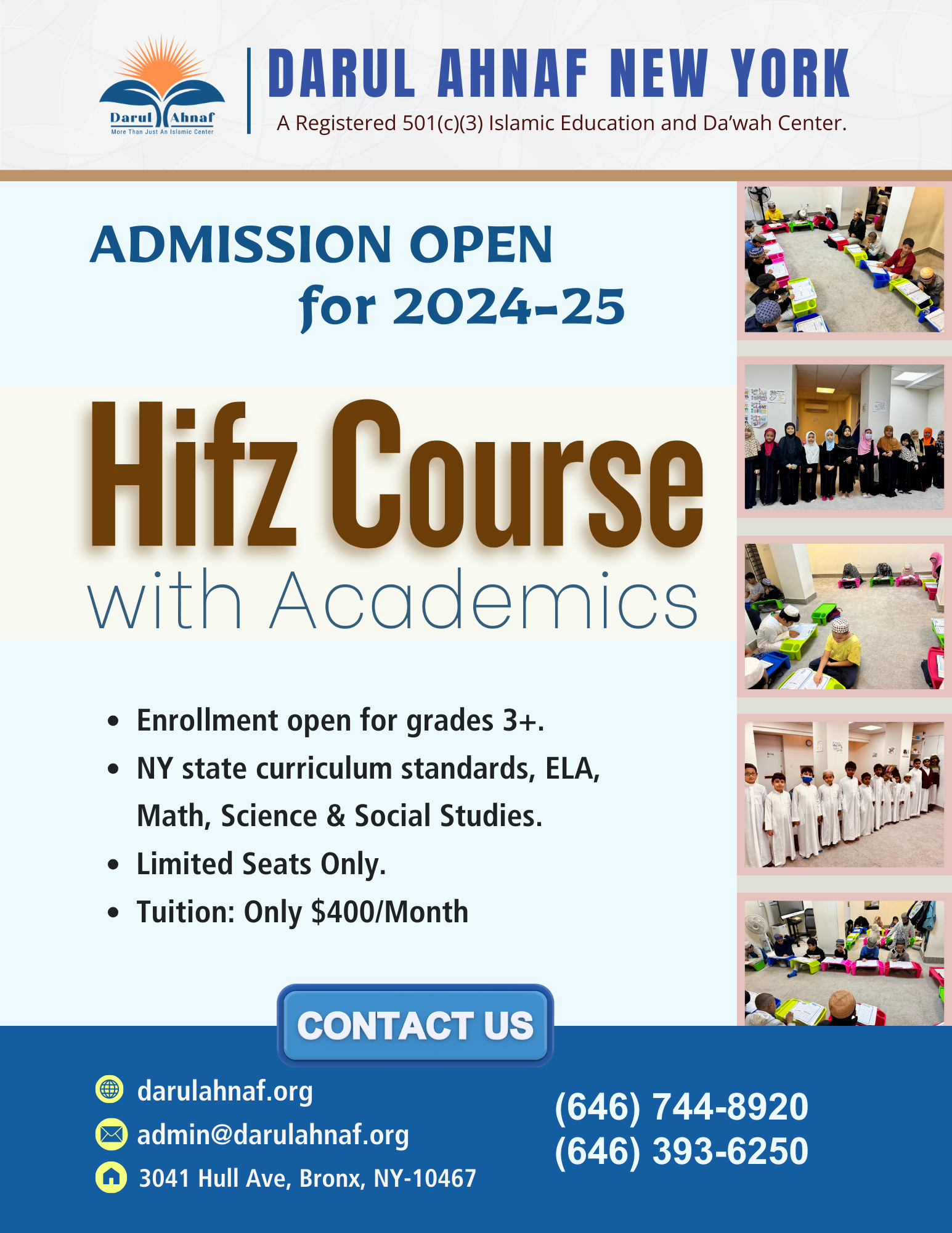 Admission open for Full Time Hifz Course with Academics